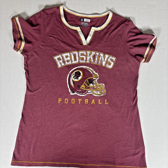 NFL Team Apparel Washington Redskins Red T-Shirt Gold Glitter Logos Women Sz XXL - Picture 3 of 7